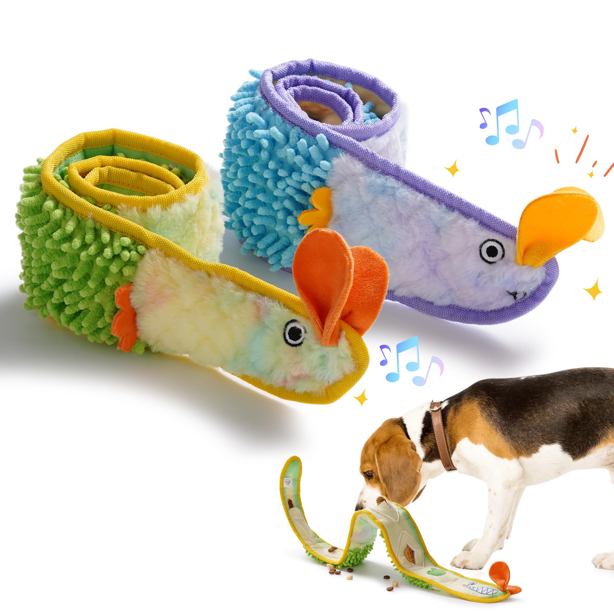 Nocciola EEL squeaky dog toy in blue-yellow for durable tug-of-war and active play.