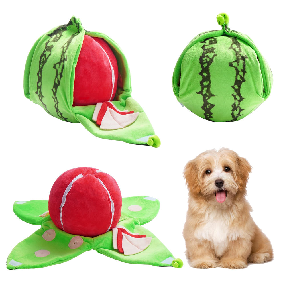 Nocciola hide-and-seek plush dog toy watermelon peel boosts interactive play for small dogs.