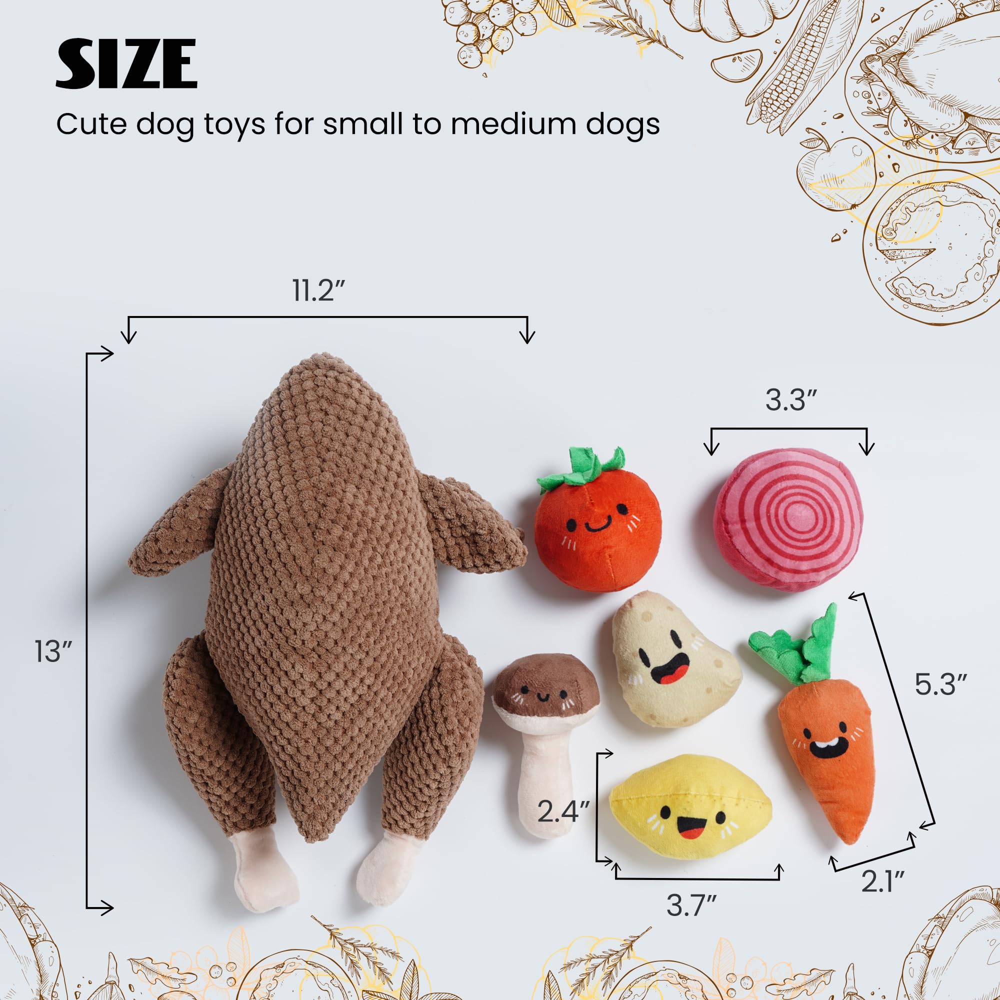 Nocciola onion dog toy closeup with plush fabric for teething-friendly fun