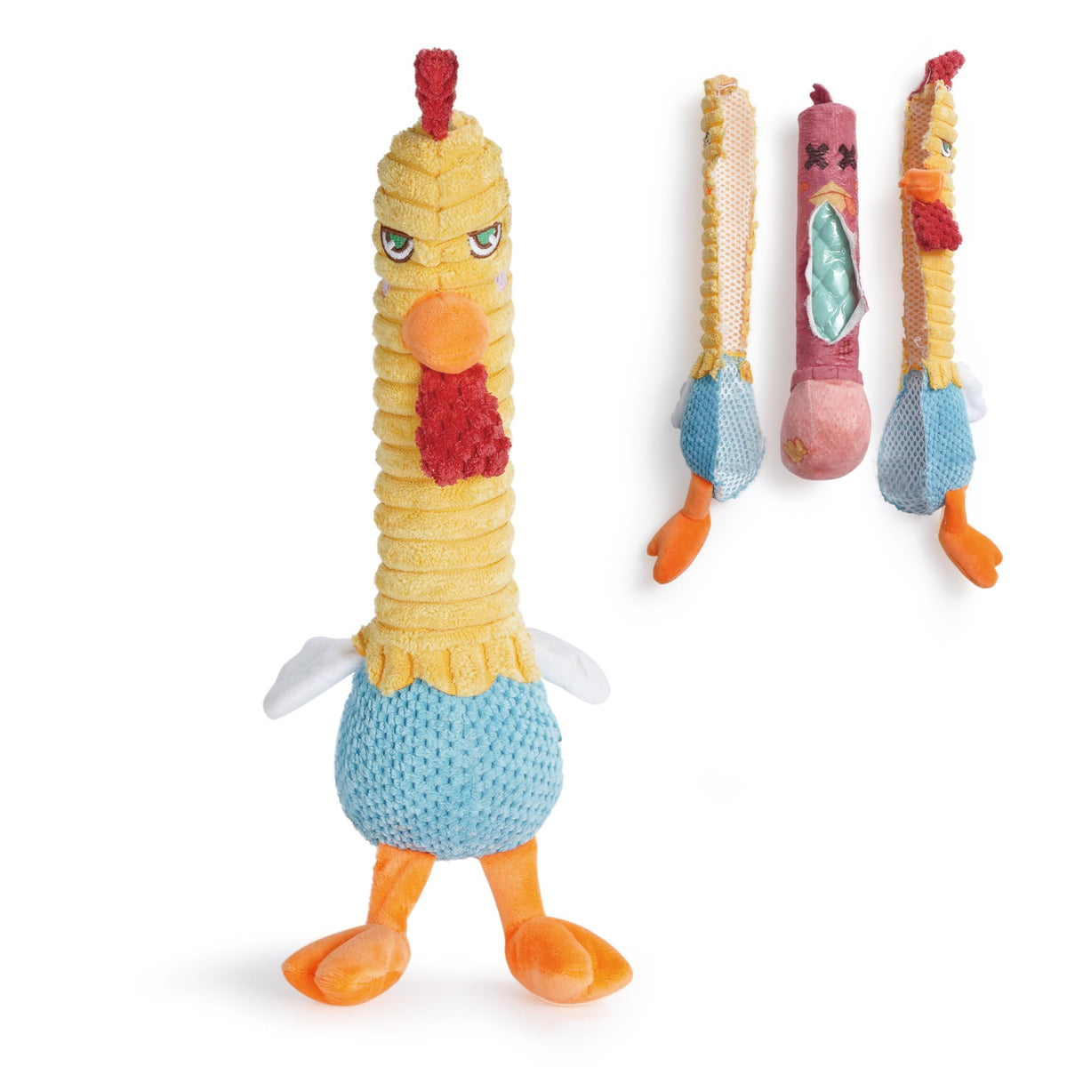 Nocciola Rip and Reveal chicken toy outside plush view for engaging chewing.