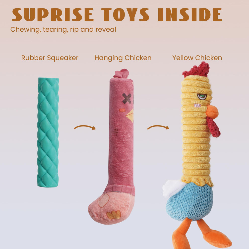 Nocciola Rip and Reveal chicken toy squeaker core boosts squeaky play and fetch.