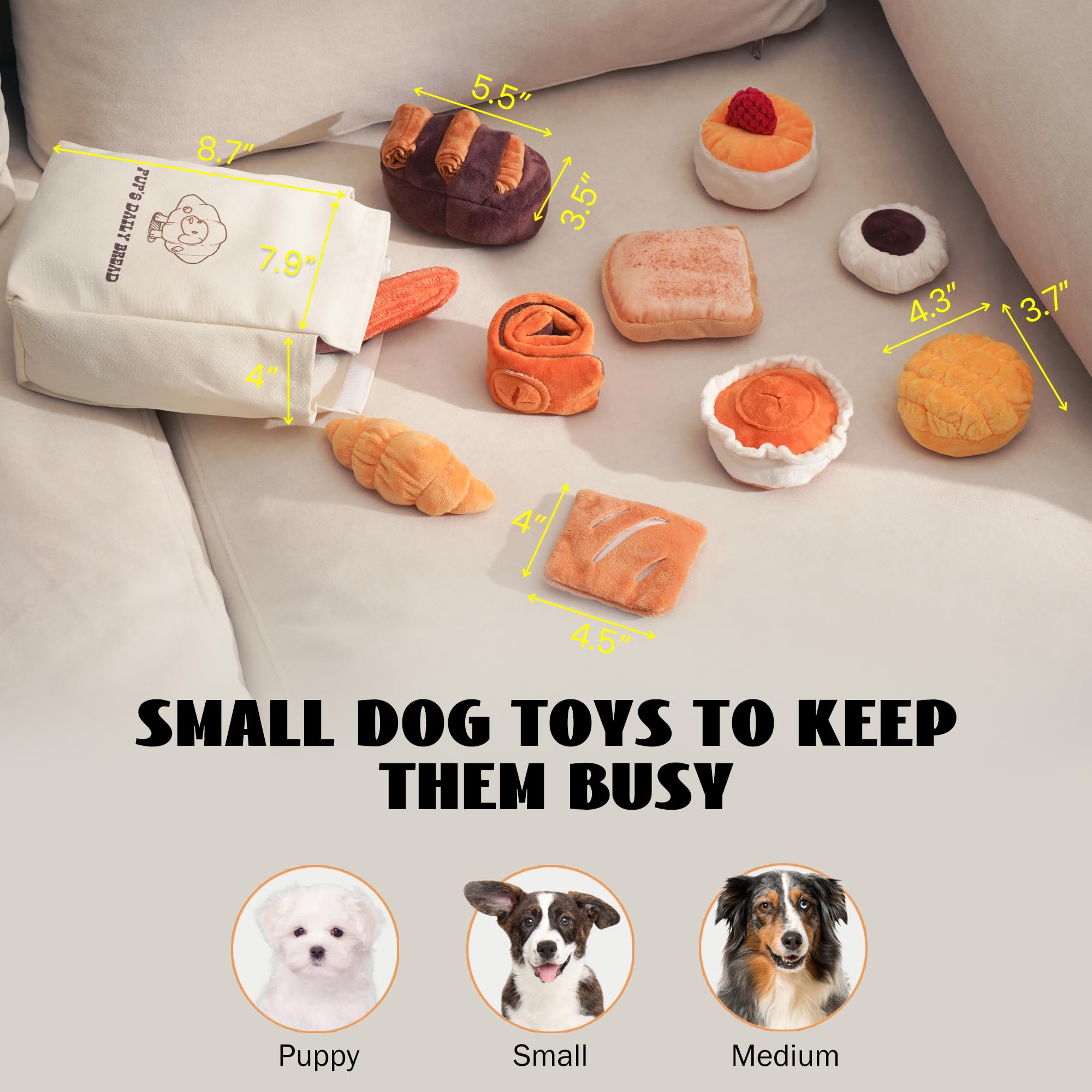 Nocciola soft plush material is gentle on small dogs' teeth.