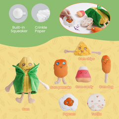 Nocciola Squeaky Crinkle Corn Dog Toy Pack sealed belly enables treat hiding