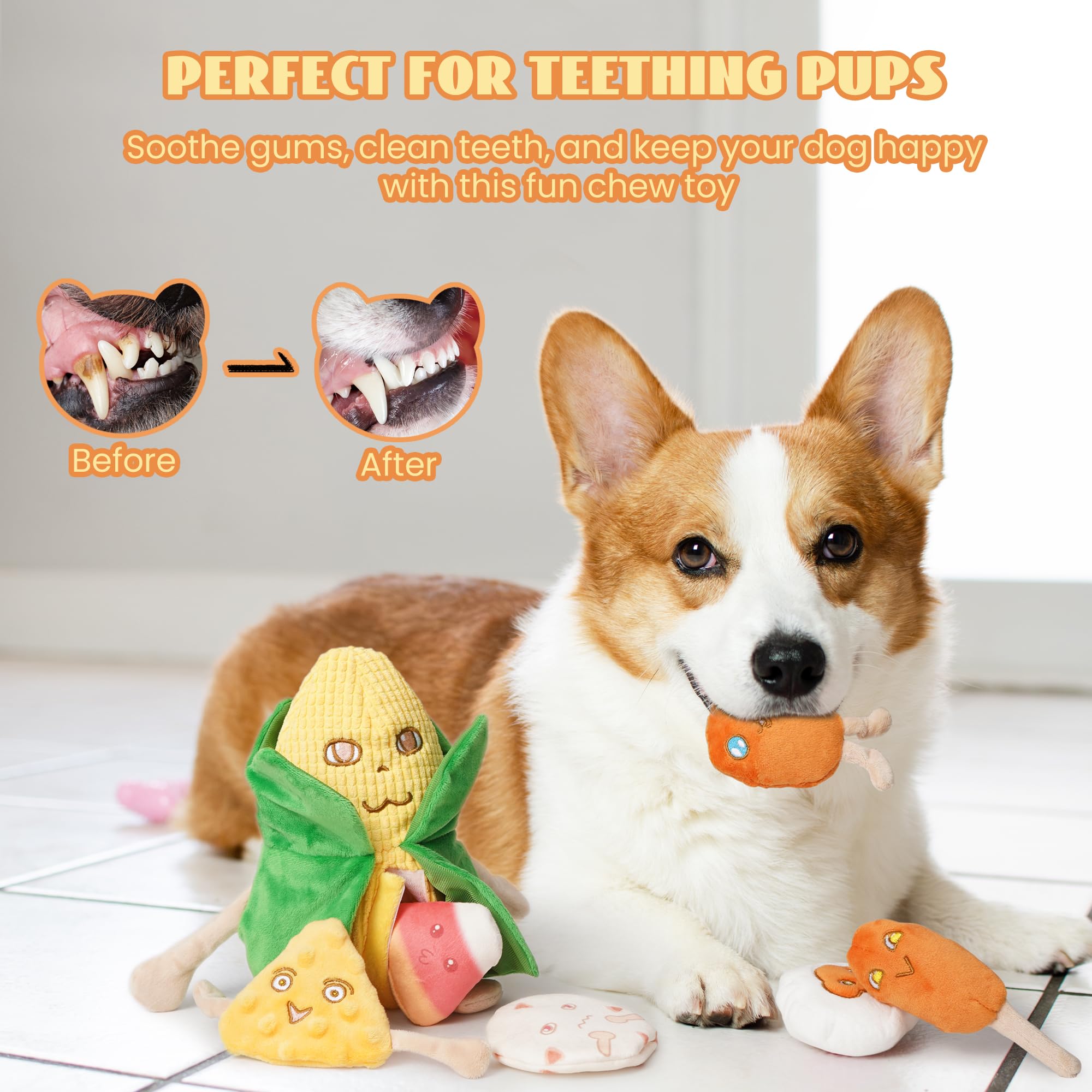 Nocciola Squeaky Crinkle Corn Dog Toy Pack squeaky detail enhances interactive play