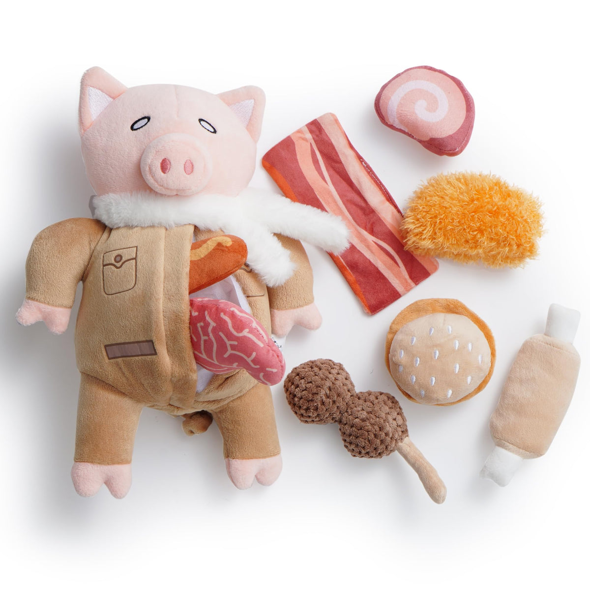 Nocciola stuffed pig dog toy body for durable plush play and puzzle exploration.