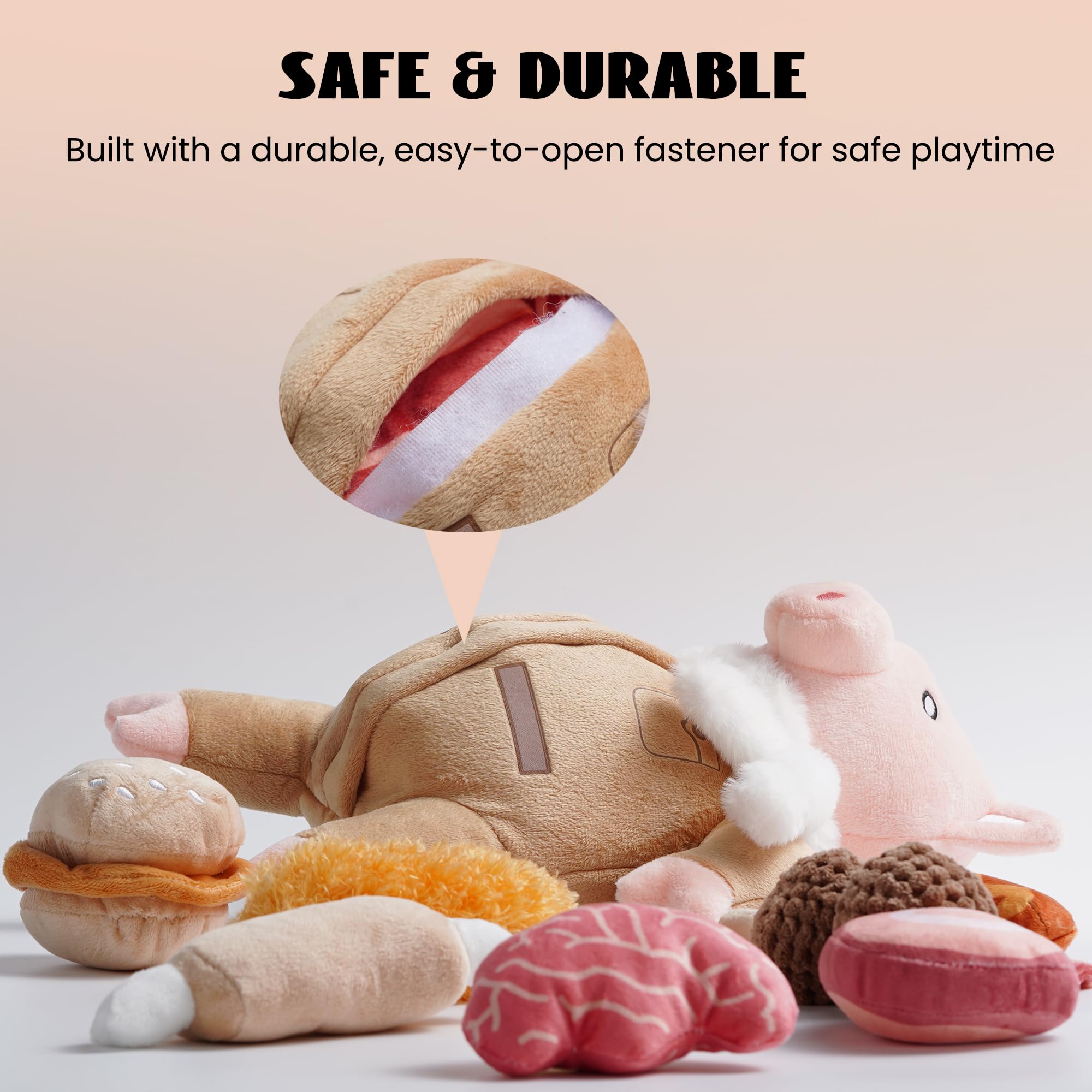 Nocciola stuffed pig dog toy is durable and safe for long-lasting play sessions.