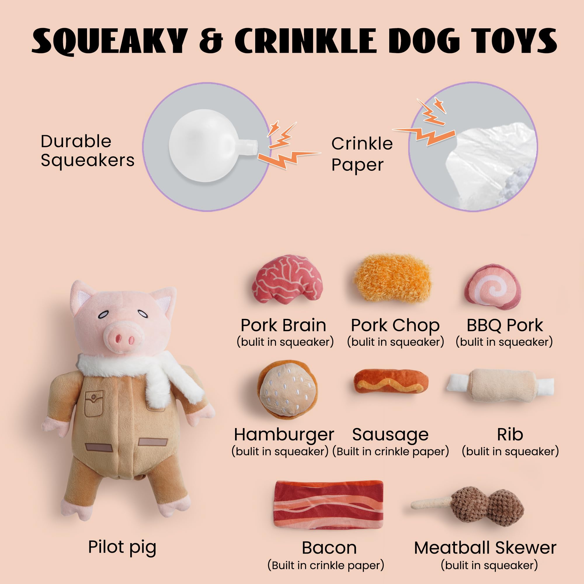 Nocciola stuffed pig dog toy showing hidden mini toys for digging and treat play.