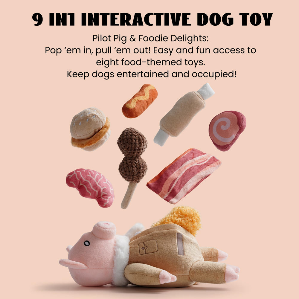 Nocciola stuffed pig dog toy sealed belly for hiding mini toys to boost problem-solving.