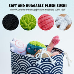 Nocciola sushi dog toy during playtime offering cuddly comfort.
