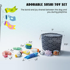 Nocciola sushi dog toy storage bag for tidy toy storage.