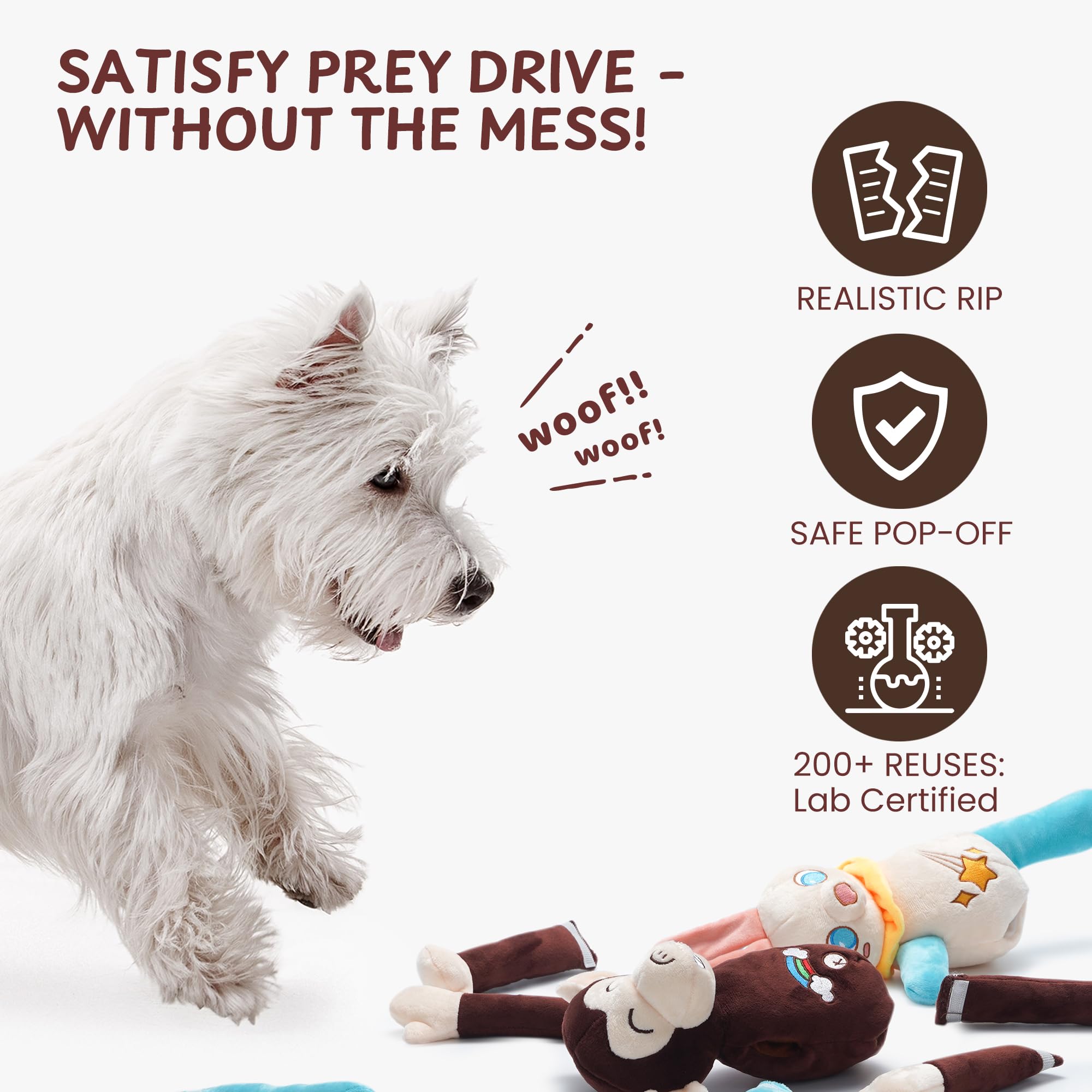 Nocciola tearable pull-rip-apart toy crinkle detail shows chew-friendly texture