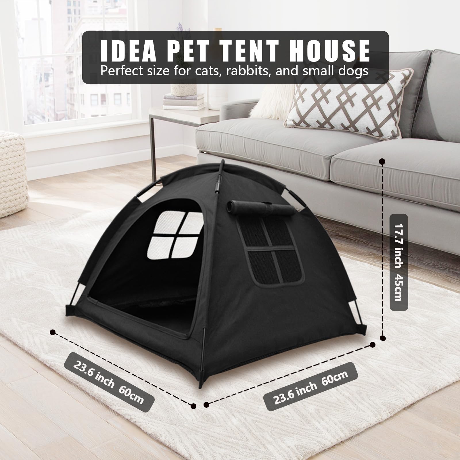 Nockovi Open Design Pet Tent oxford fabric provides windproof, water-resistant shelter.