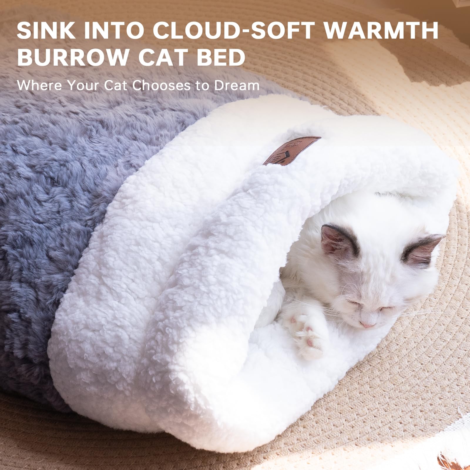 NODARKO cat bed flip side texture highlights luxe cloudy-soft warmth.