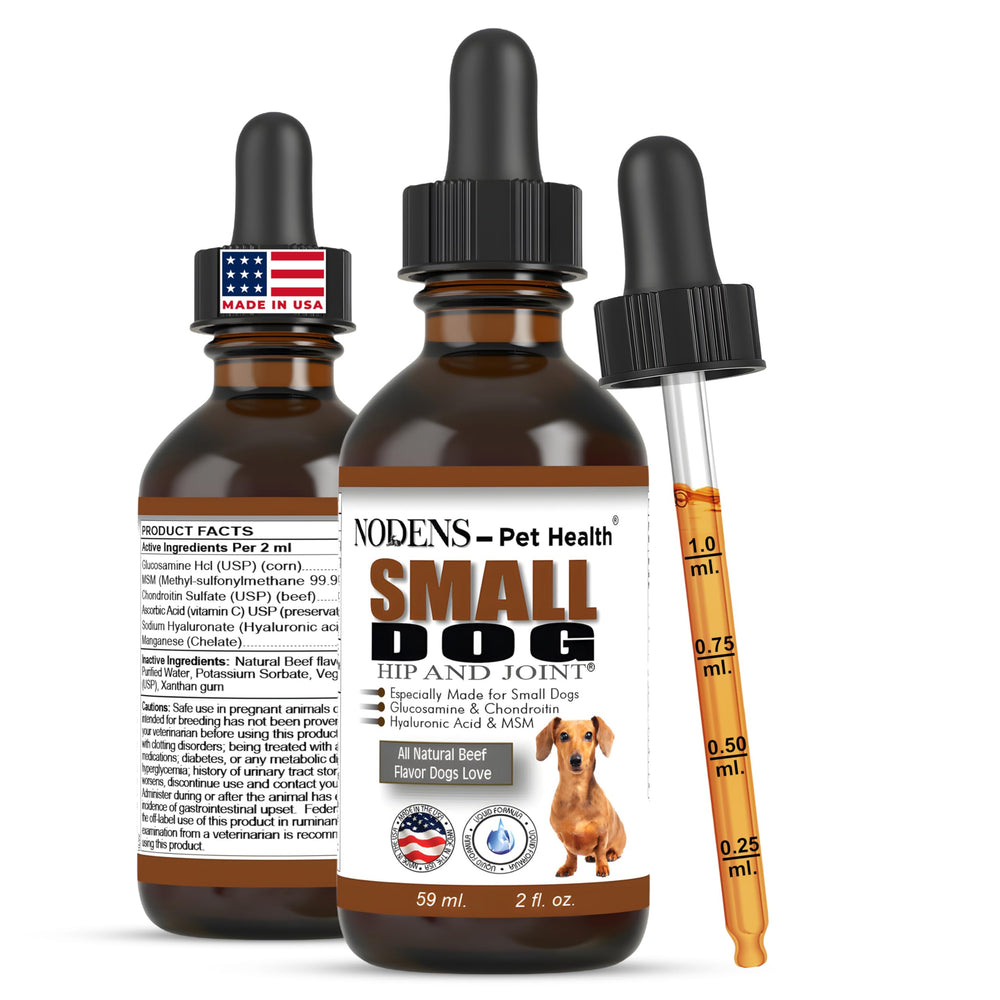 NODENS small-dog hip joint liquid bottle-front for easy daily dosing.