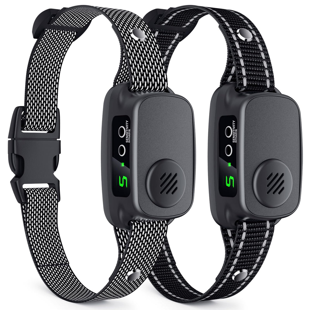 NOIDECE bark collar 2-pack front view with durable nylon strap for daily training.