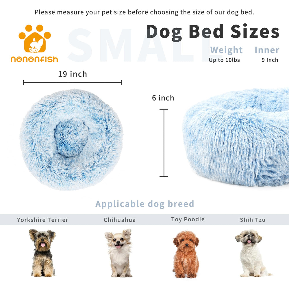 nononfish puppy bed top-down view round shape with plush fur warmth