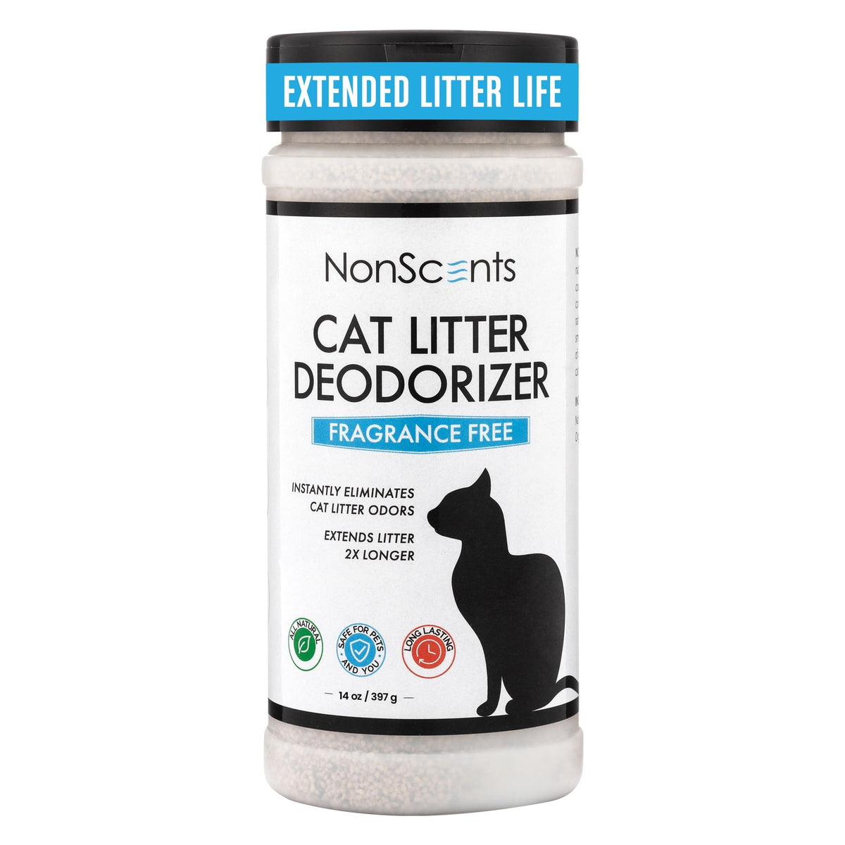 NonScents Odor Control deodorizer bottle showing fragrance-free odor neutralization for litter