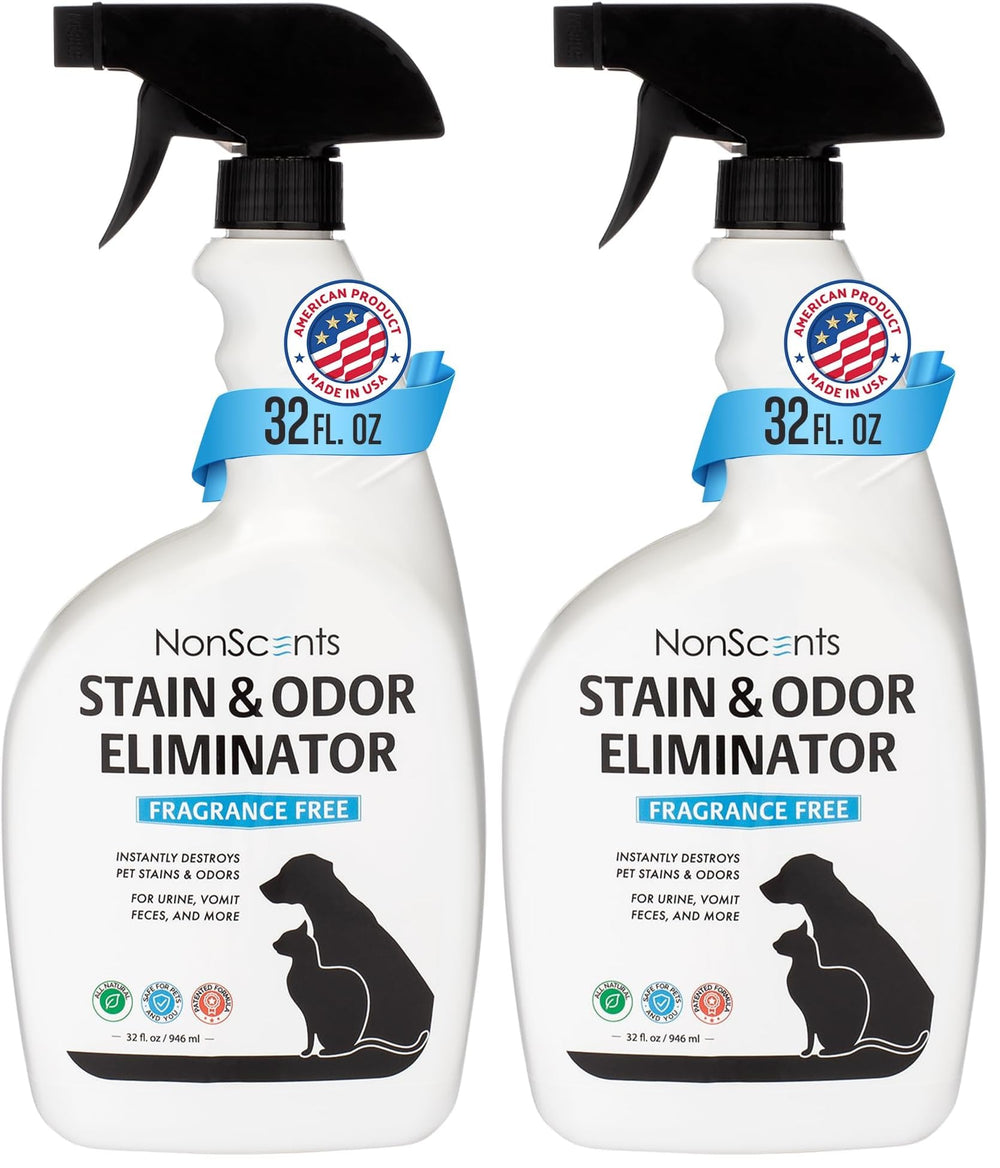 NonScents stain odor eliminator bottle showing 32 oz size for pet urine odor removal at home