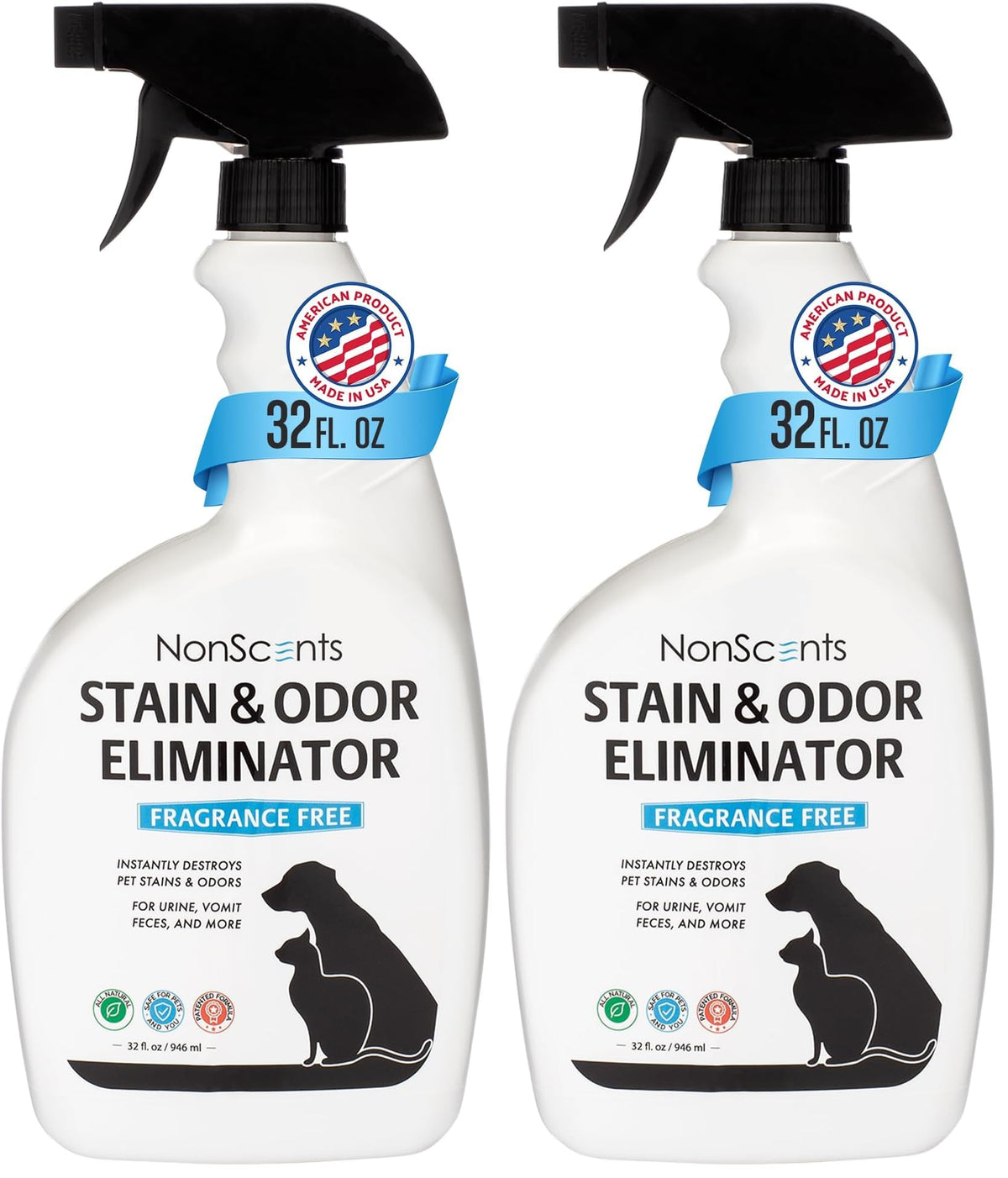 NonScents stain odor eliminator bottle showing 32 oz size for pet urine odor removal at home