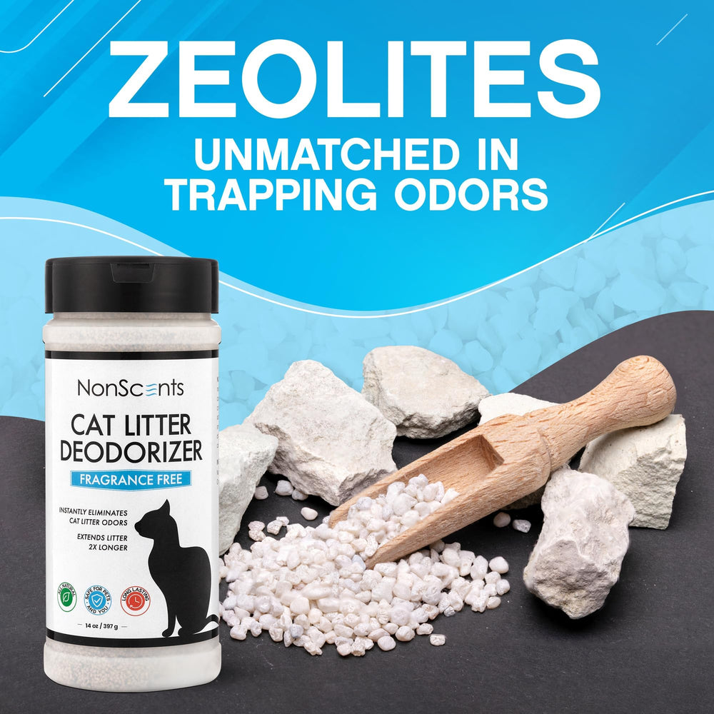 NonScents versatile-use deodorizer pictured in trash can and kennel contexts