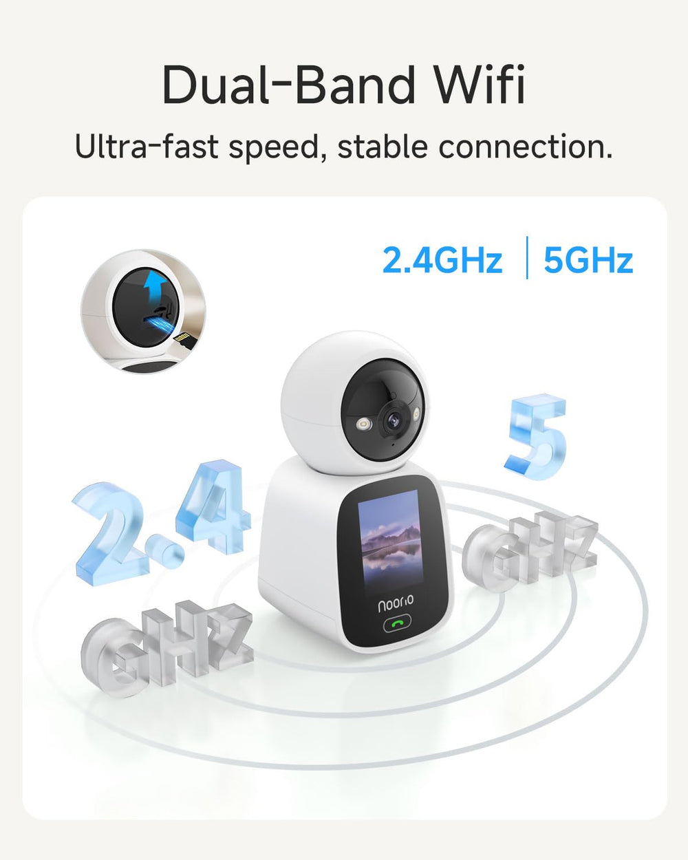 Noorio CL200 PTZ 360-degree view offers flexible room coverage.