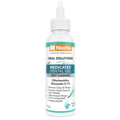 Nootie gel dental medicado para perros, ayuda a limpiar dientes y encías con acción antibacteriana suave.