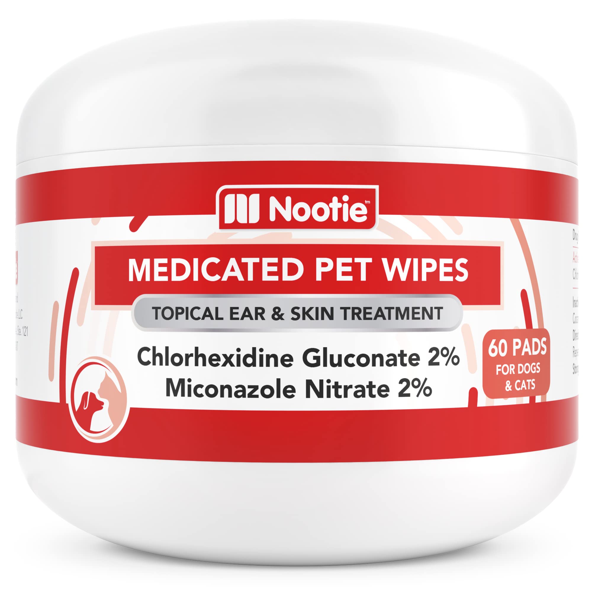Nootie medicated dog wipes pack front, promotes convenient pet hygiene between washes.