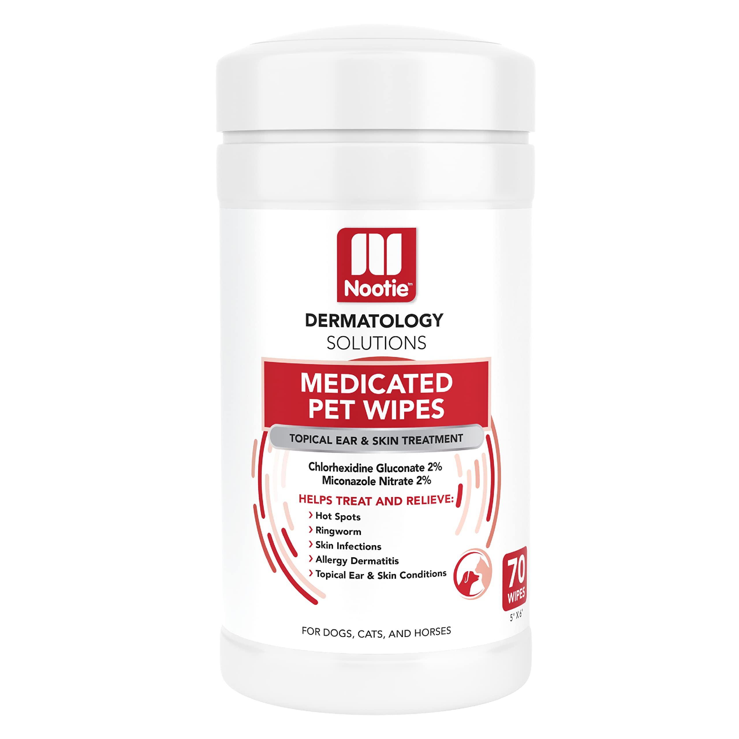 Nootie medicated wipes 70-count pack for convenient pet skin and ear care.