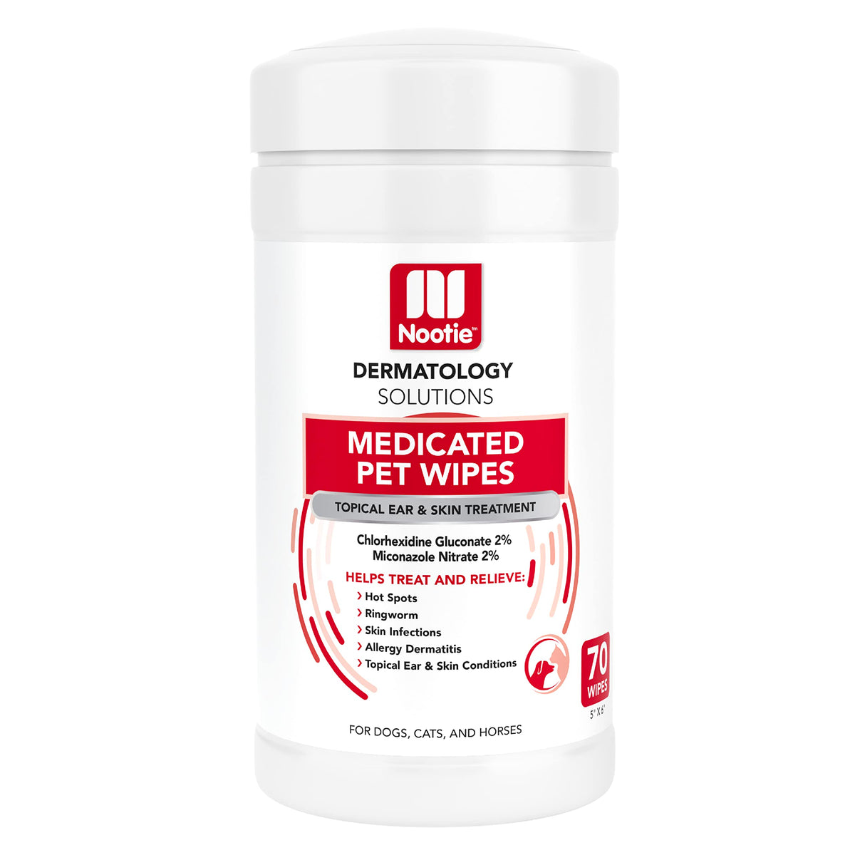 Nootie medicated wipes 70-count pack for convenient pet skin and ear care.