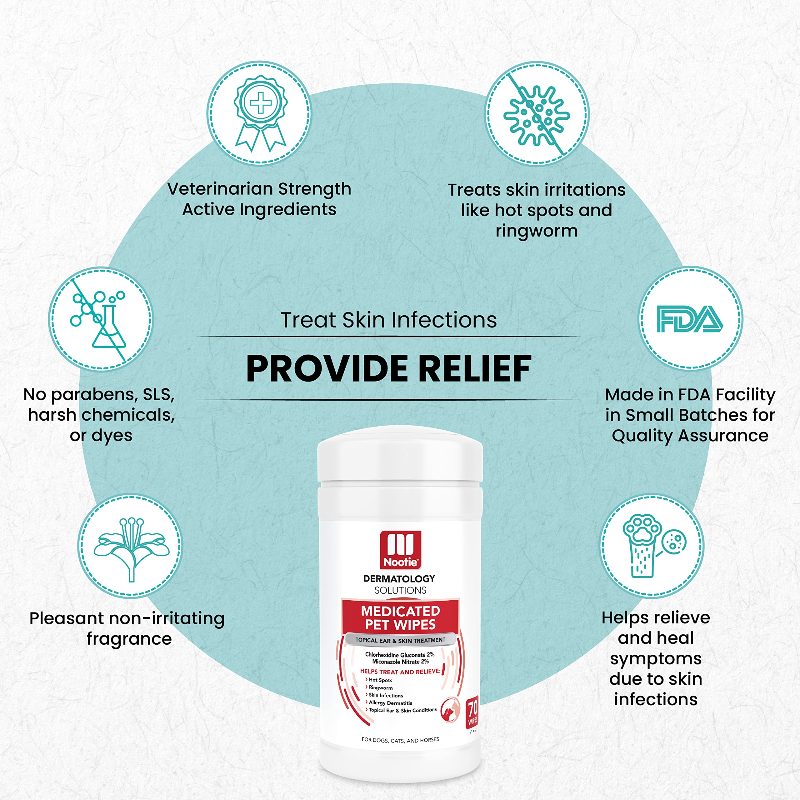 Nootie wipes with pleasant fragrance for a non-irritating grooming experience.