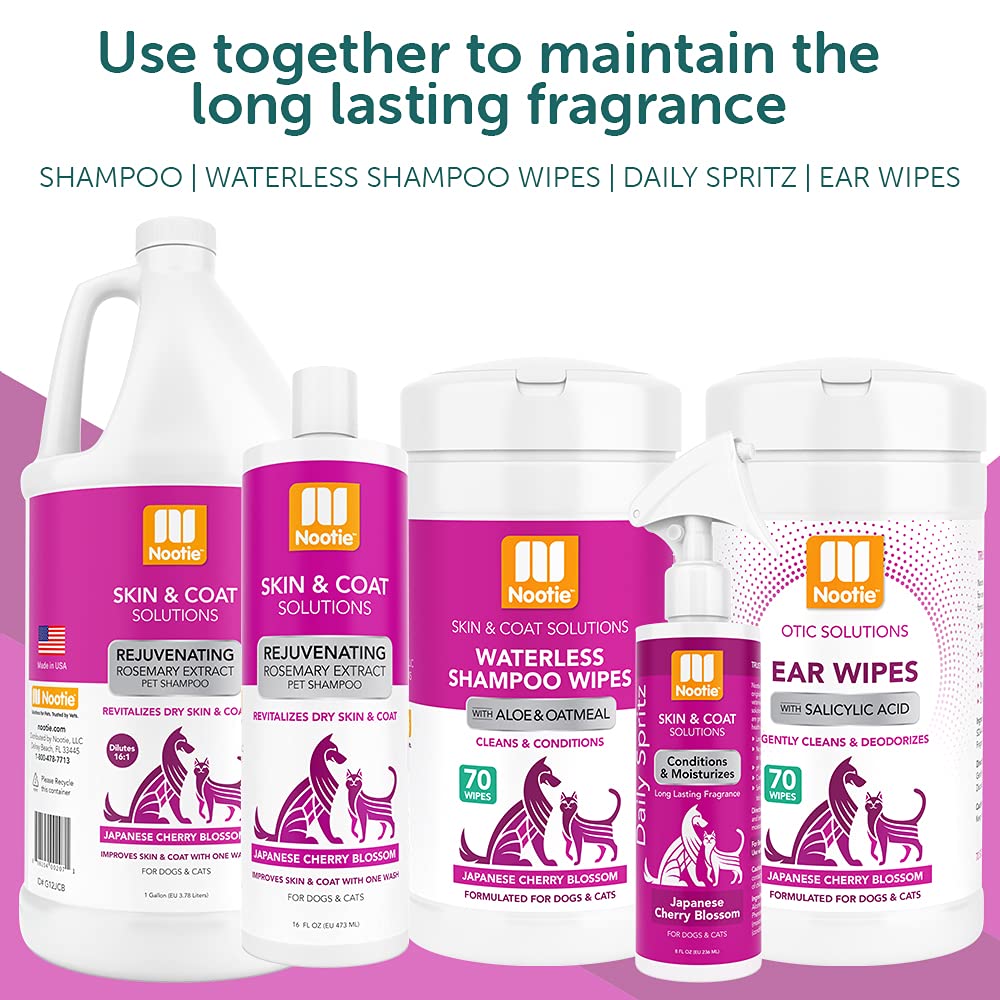 Nootie Pet Shampoo easy rinse scene suggests quick, stress-free grooming.