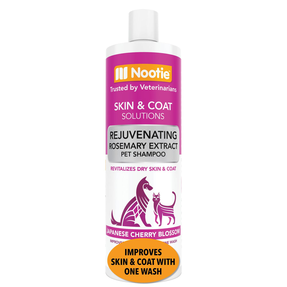 Nootie Pet Shampoo bottle for sensitive skin provides gentle cleansing.