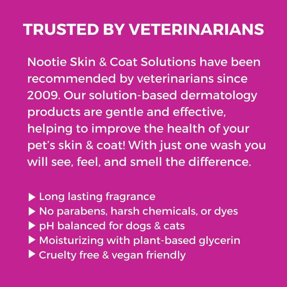 Nootie Pet Shampoo wet dog coat shows thorough, gentle cleansing for dry skin.