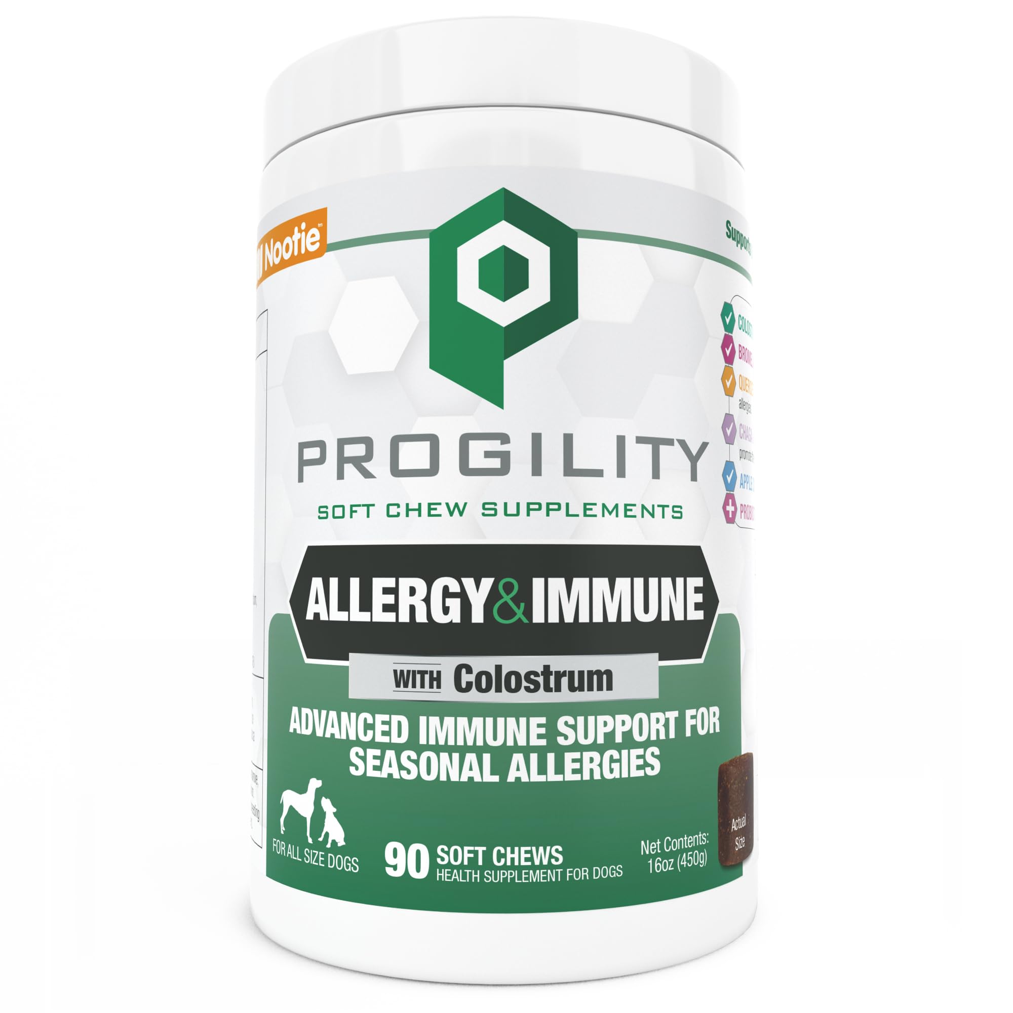 Nootie Progility bottle front with soft chews for immune support in dogs