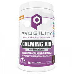 Nootie Progility calming chews packaging highlights advanced calming formula for stressed dogs.