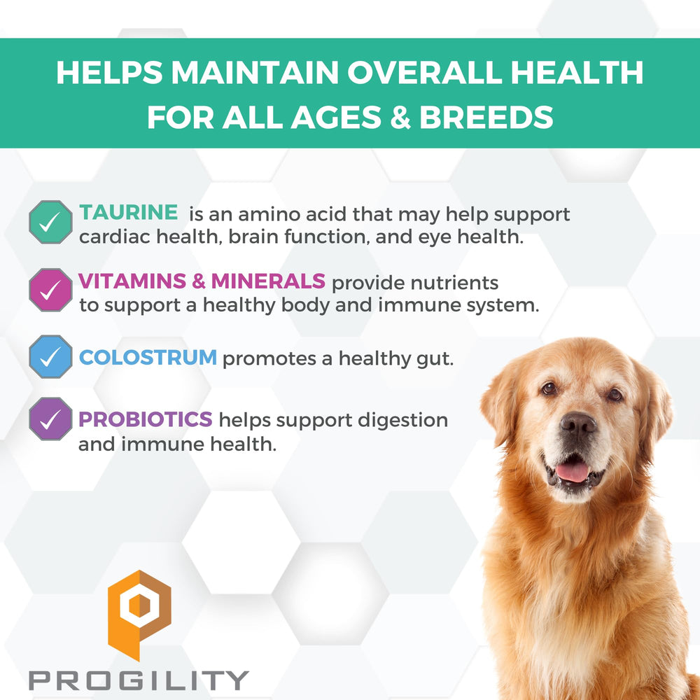 Nootie Progility chews with taurine suggest heart and brain support for dogs.