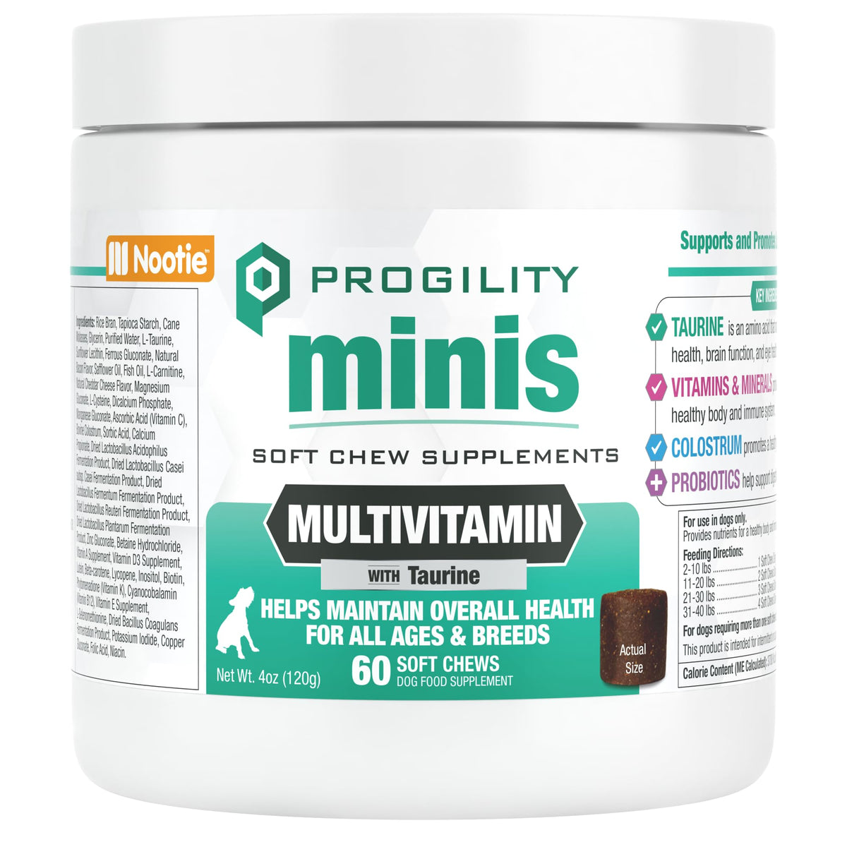 Nootie Progility dog multivitamin bottle supports daily immunity.