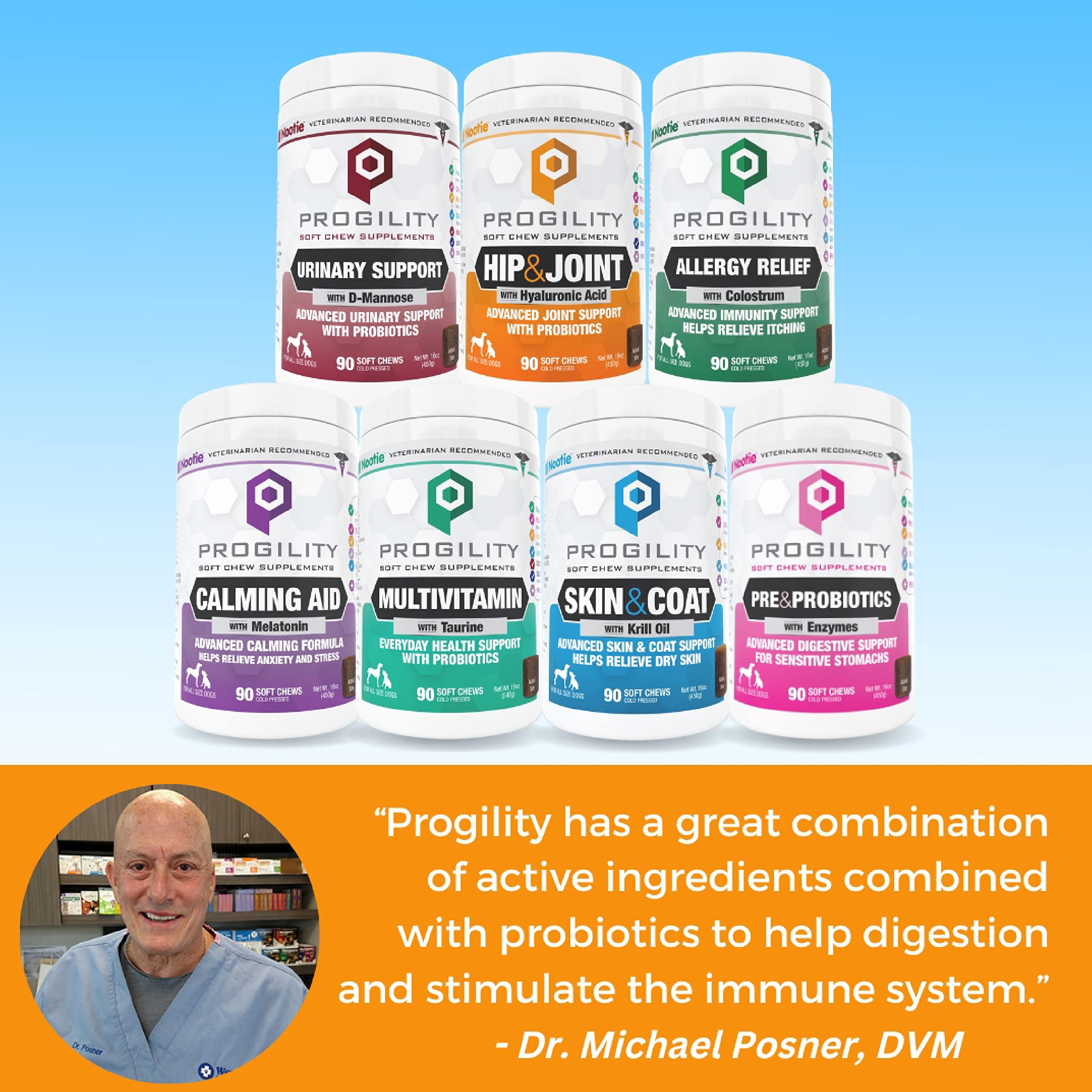 Nootie Progility Mini probiotic blend supports digestive health.