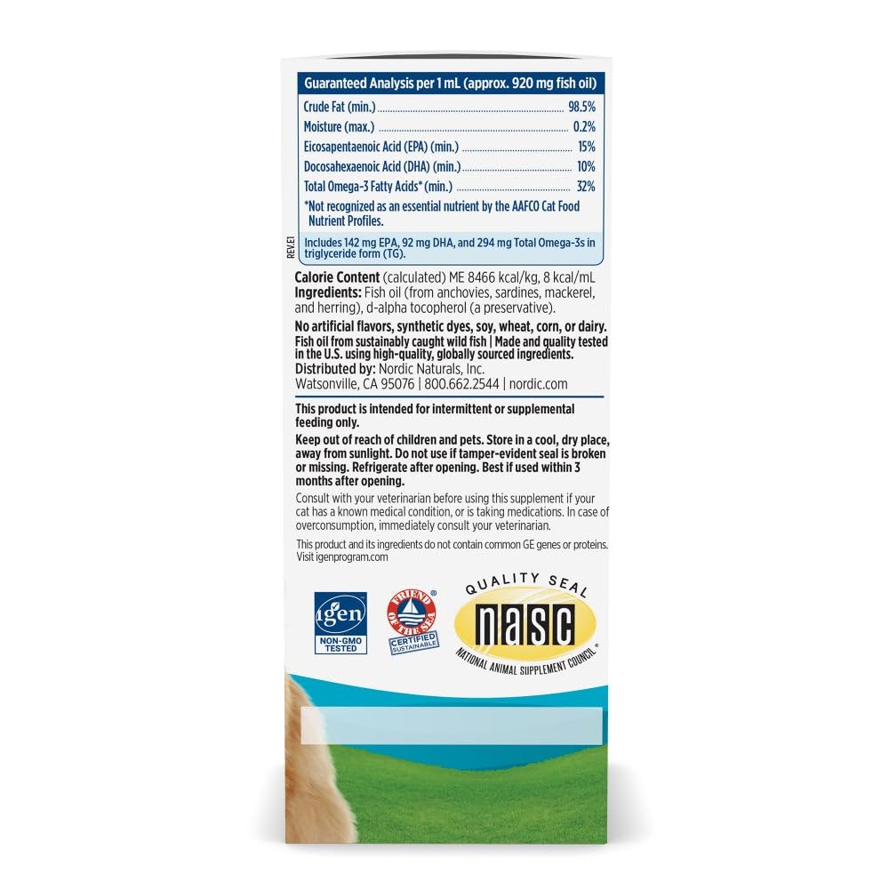Nordic Naturals Omega-3 para gatos, gotero, facilita dosis diarias con EPA y DHA.