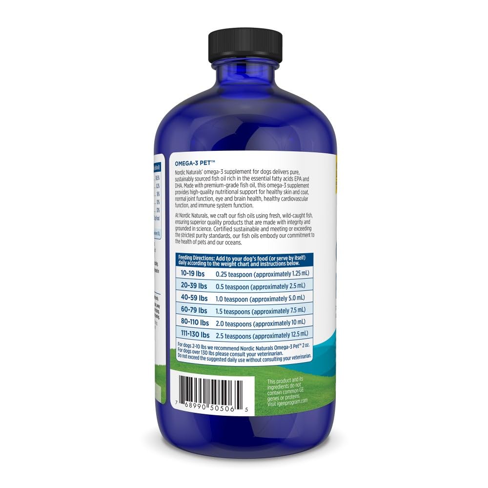 Nordic Naturals Omega-3 Pet dog bowl scene shows easy addition to meals.