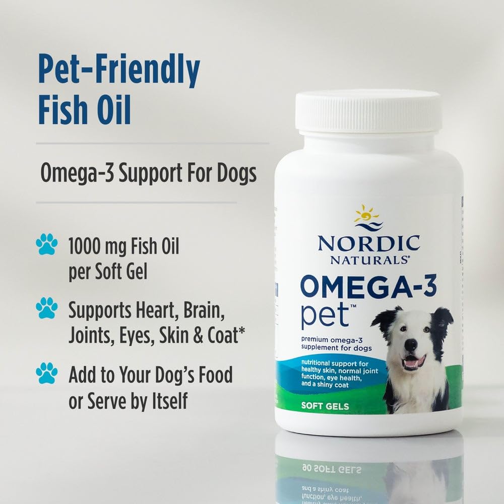 Nordic Naturals Omega-3 Pet purity notice emphasizes gluten- and dairy-free formula.