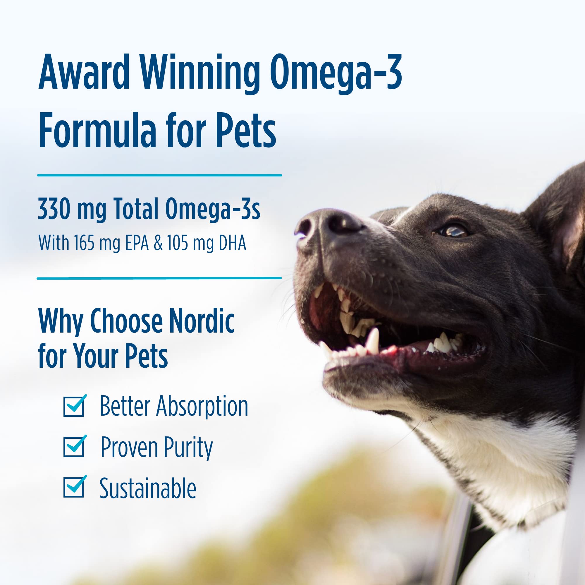 Nordic Naturals Omega-3 Pet softgel closeup shows triglyceride form benefits.