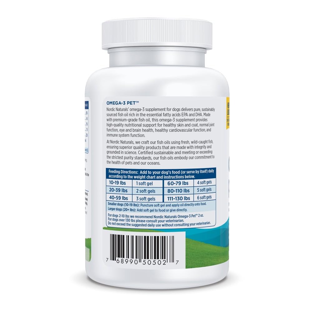 Nordic Naturals Omega-3 Pet softgel collection for easy dosage and absorption.