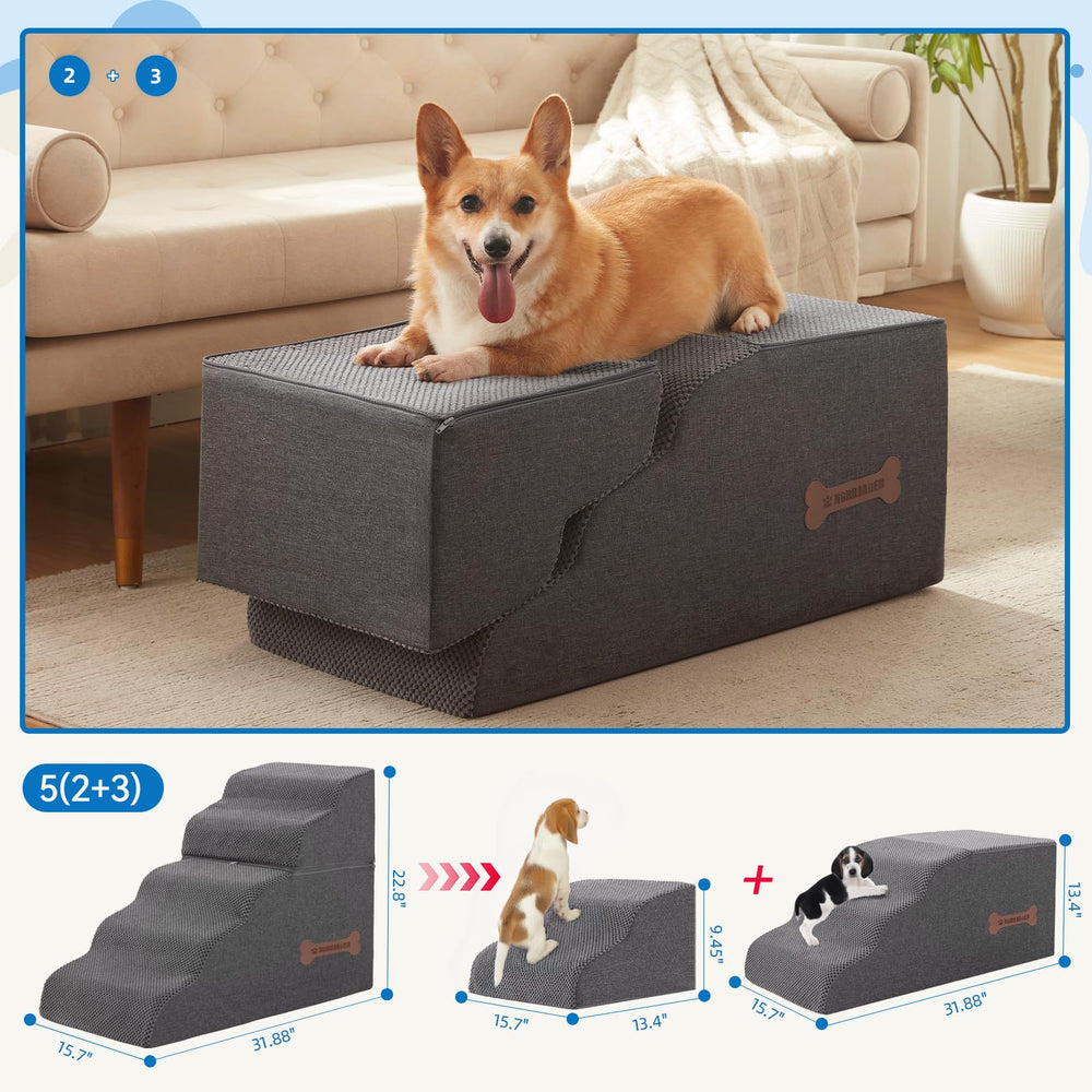 Nordjager 5-step spliceable pet stairs removable cover for easy cleaning.