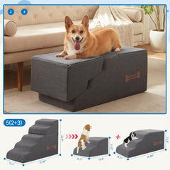 Nordjager 5-step spliceable pet stairs removable cover for easy cleaning.