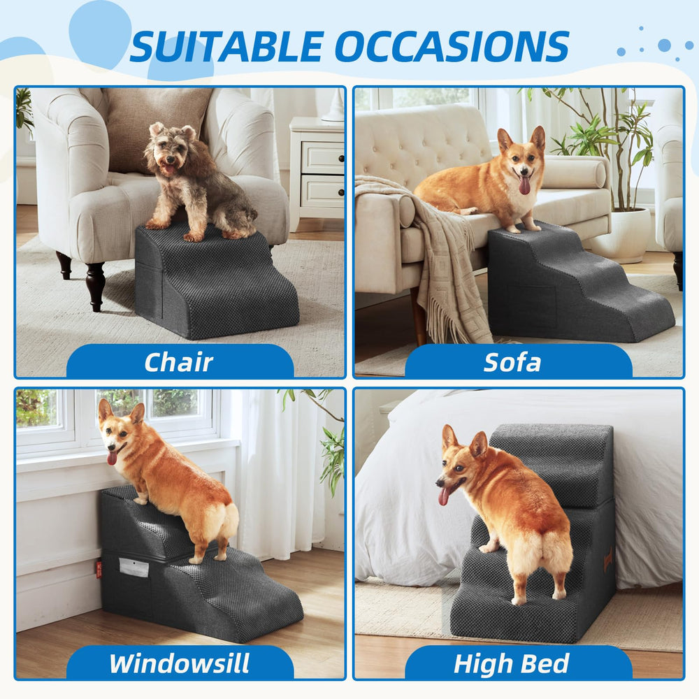 Nordjager dog stairs grey non-slip base keeps stairs secure on smooth floors.