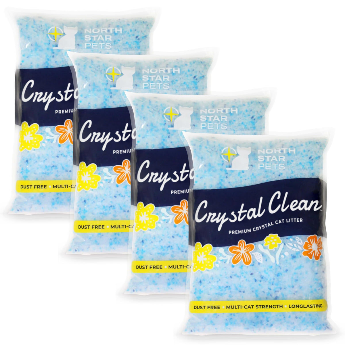 North Star Pets Crystal Clean packaging with four pre-portioned bags for easy setup.
