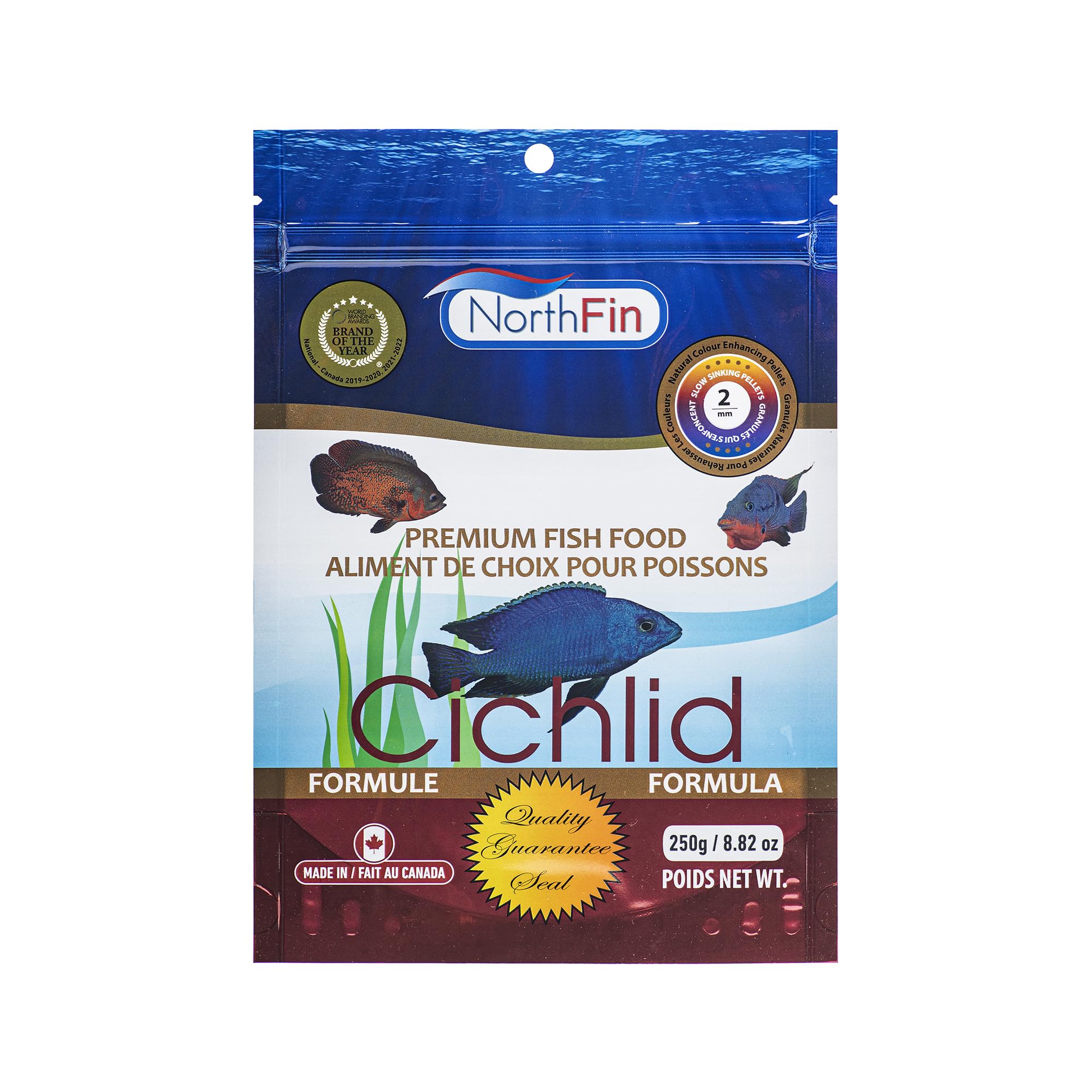 NorthFin Cichlid Formula pellets in bag, promotes color and digestion.
