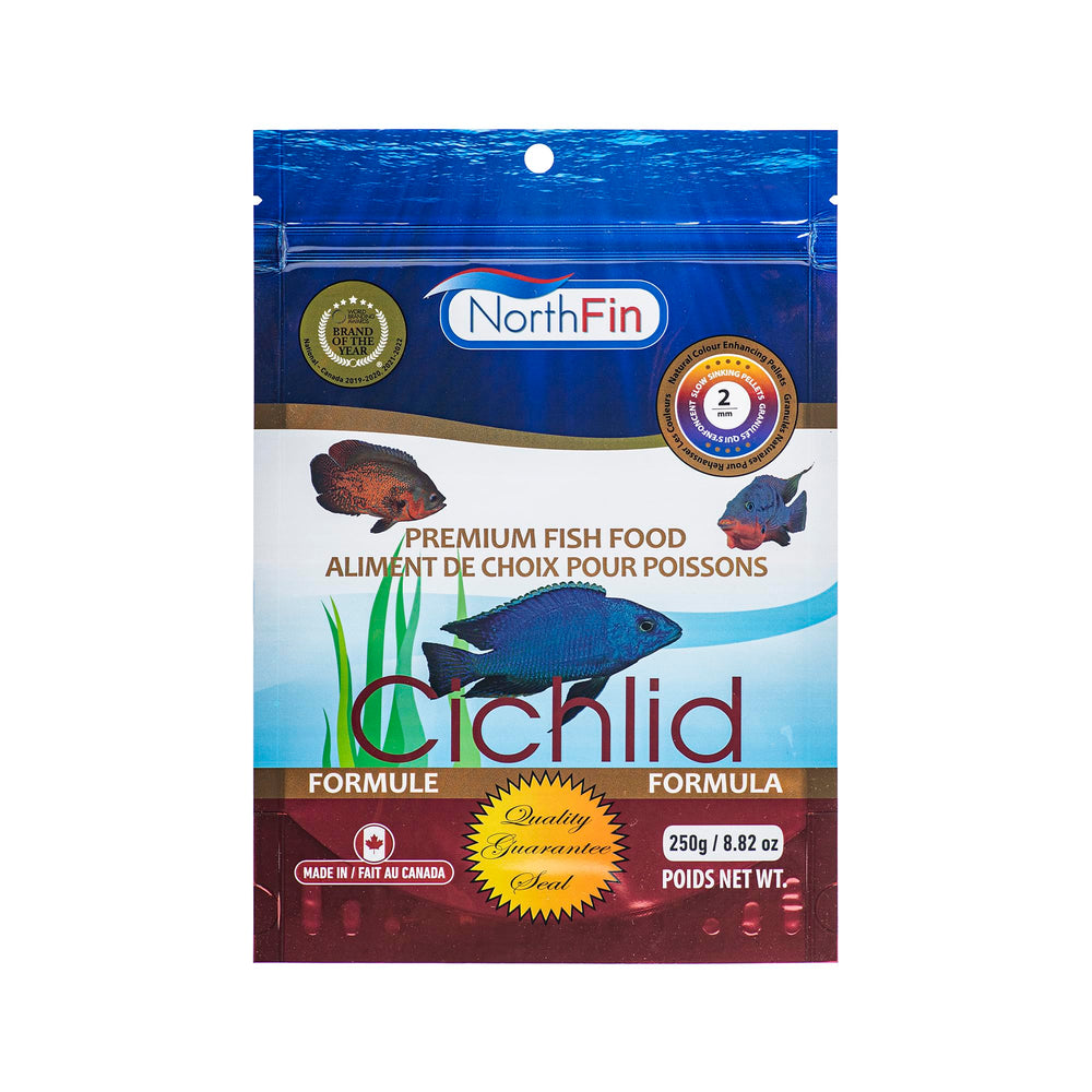 NorthFin Cichlid Formula pellets in bag, promotes color and digestion.