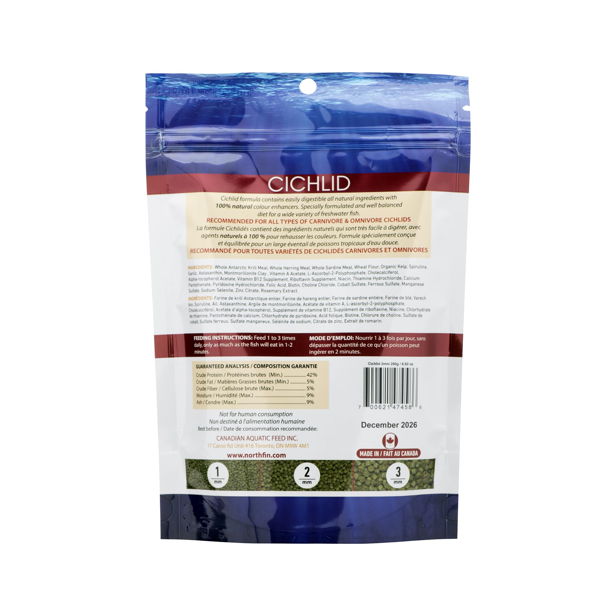 NorthFin Cichlid Formula pellets closeup, high-protein diet for vibrant fins.